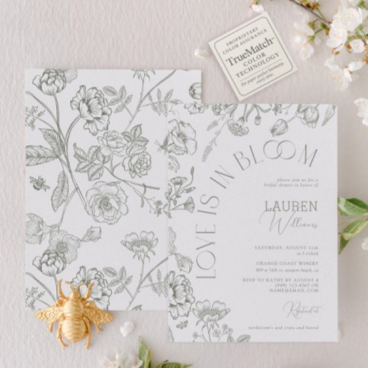 ラブイズイン開花セージ緑フローラブライダルシャワー 招待状