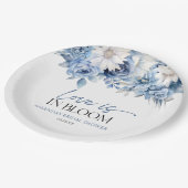 ラブイズイン開花ダスティブルーフローラブライダルシャワー ペーパープレート (アングル)