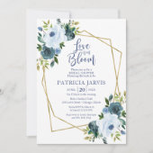 ラブイズイン開花ダスティブルーフローラブライダルシャワー 招待状 (正面)