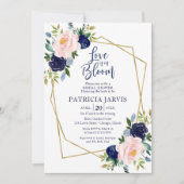 ラブイズイン開花ネイビーブルーフローラブライダルシャワー 招待状 (正面)