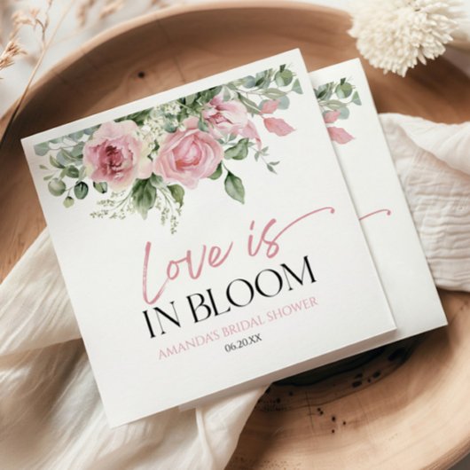 ラブイズイン開花ピンクローズフローラブライダルシャワー スタンダードカクテルナプキン