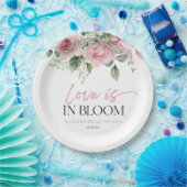ラブイズイン開花ピンクローズフローラブライダルシャワー ペーパープレート (パーティー)