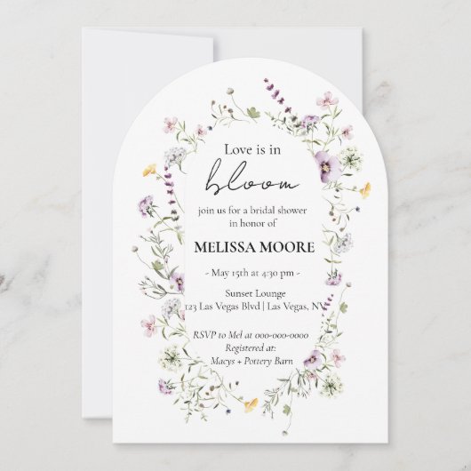 ラブイズイン開花ブライダルシャワーアーチ招待状 招待状 (正面)