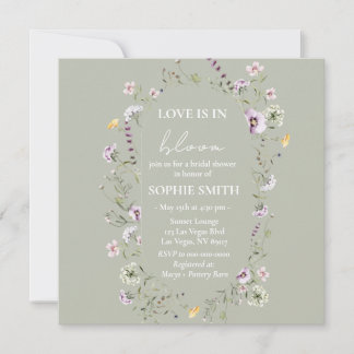 ラブイズイン開花ブライダルシャワーセージグリーンスクエア 招待状