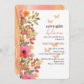 ラブイズイン開花ブライダルシャワーピンクピーチ花模様 招待状 (正面/裏面)