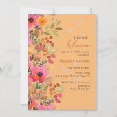 ラブイズイン開花ブライダルシャワーピンクピーチ花模様 招待状 (正面)