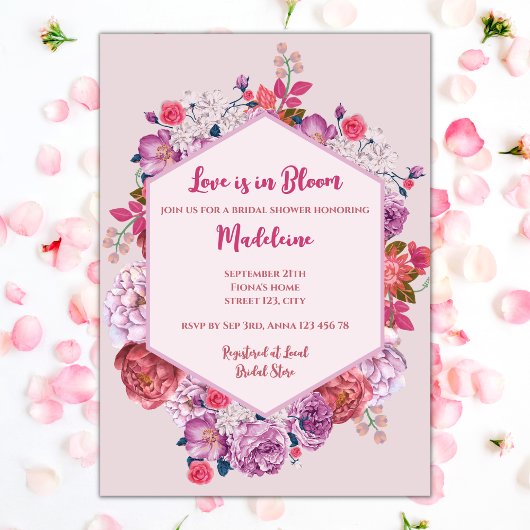 ラブイズイン開花ブライダルシャワーピンクフローラ 招待状