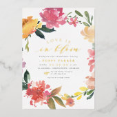 ラブイズイン開花春の花金ゴールドブライダルシャワー 箔招待状 (正面)