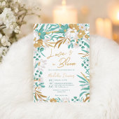 ラブイズイン・ブルーム ティールゴールド フローラル ブライダルシャワー 招待状