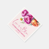 ラブイズイン・ブルーム ピンクの花 ブライダルシャワー プリント スタンダードカクテルナプキン (角)