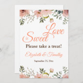 ラブイズスイートコーラルピーチボホフローラ結婚ズ 招待状 (正面/裏面)