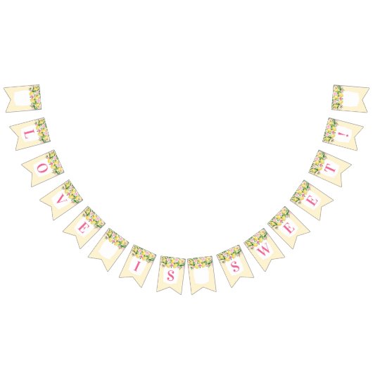 ラブイズスイートピンクイエローレモンブライダルシャワー バンティングフラッグ (全)