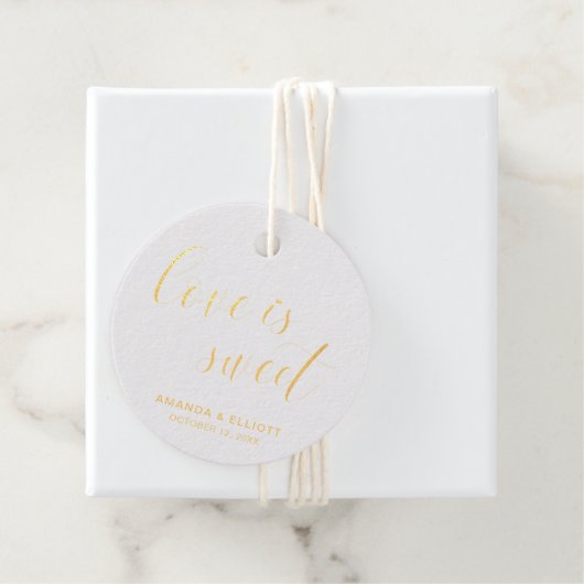 ラブイズスウィートシンプルエレガントな結婚式金ゴールド フェイバータグ (箱)