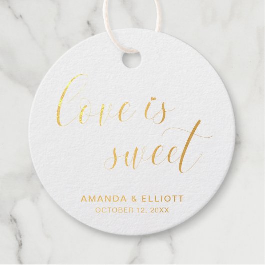 ラブイズスウィートシンプルエレガントな結婚式金ゴールド フェイバータグ (正面)