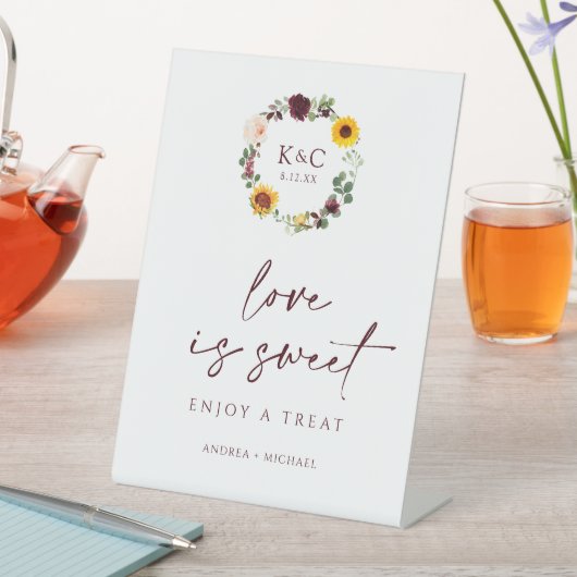 ラブイズスウィート秋の結婚式ブライダルシャワーひまわり 台座サイン (インサイチュ)