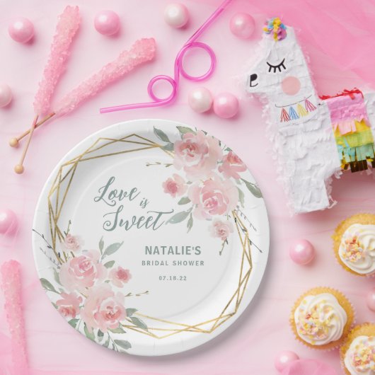 ラブイズスウィート赤面フローラブライダルシャワー ペーパープレート (パーティー)