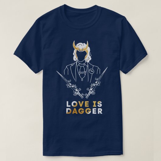 ラブイズダガーホワイト金ゴールドデザイン Tシャツ (デザイン正面)