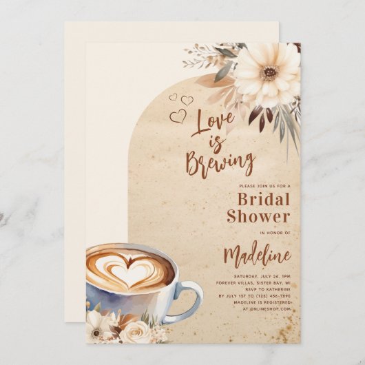 ラブイズブルーイングアーチコーヒーブライダルシャワー 招待状 (正面/裏面)