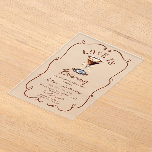 ラブイズブルーイングエスプレッソマルティーニブライダルシャワー アクリル招待状 (レイダウン)