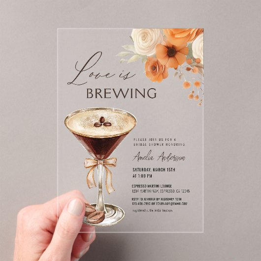 ラブイズブルーイングエスプレッソマルティーニブライダルシャワー アクリル招待状 (インサイチュ (ポータブル))