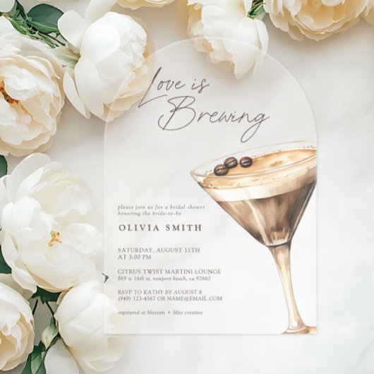 ラブイズブルーイングエスプレッソマルティーニブライダルシャワー アクリル招待状