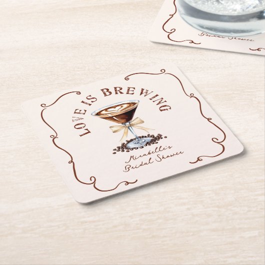 ラブイズブルーイングエスプレッソマルティーニブライダルシャワー スクエアペーパーコースター (アングル)