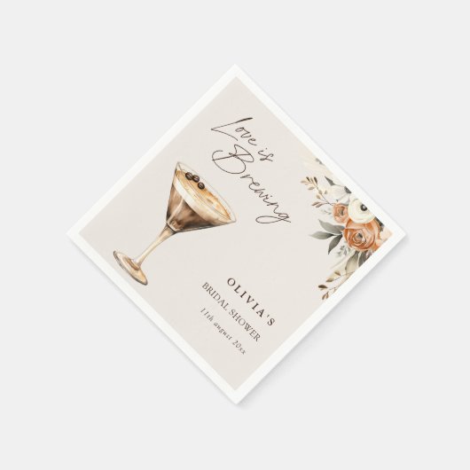 ラブイズブルーイングエスプレッソマルティーニブライダルシャワー スタンダードカクテルナプキン (角)