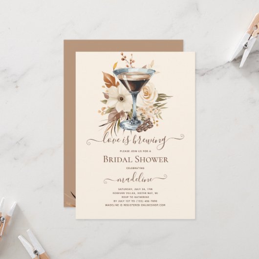 ラブイズブルーイングエスプレッソマルティーニブライダルシャワー 招待状 (正面/裏面インサイチュ)