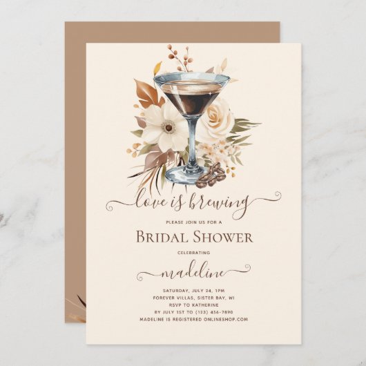 ラブイズブルーイングエスプレッソマルティーニブライダルシャワー 招待状 (正面/裏面)