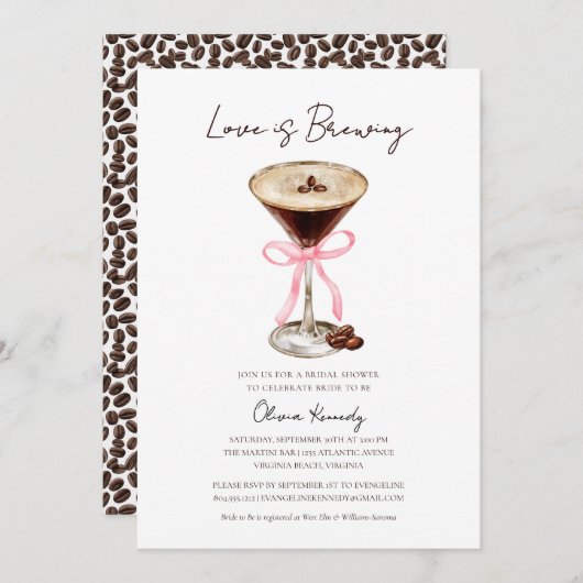 ラブイズブルーイングエスプレッソマルティーニブライダルシャワー 招待状 (正面/裏面)