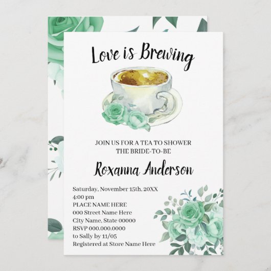 ラブイズブルーインググリーンバラティーブライダルシャワー 招待状 (正面/裏面)