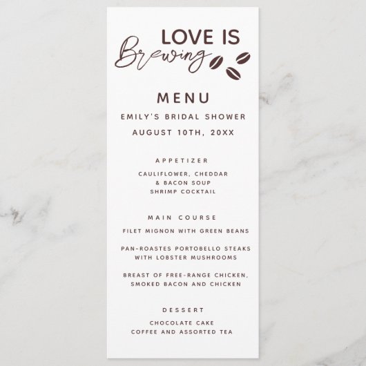 ラブイズブルーイングコーヒーテーマブライダルシャワー メニュー (正面)