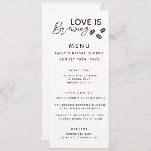 ラブイズブルーイングコーヒーテーマブライダルシャワー メニュー (正面/裏面)