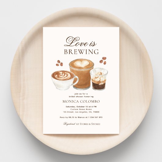 ラブイズブルーイングコーヒーテーマモダンブライダルシャワー 招待状