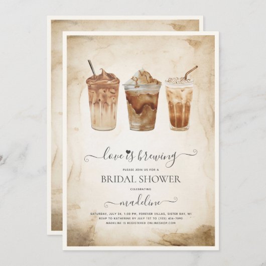 ラブイズブルーイングコーヒーブライダルシャワー 招待状 (正面/裏面)