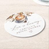 ラブイズブルーイングコーヒーボホブライダルシャワー ラウンドペーパーコースター (アングル)
