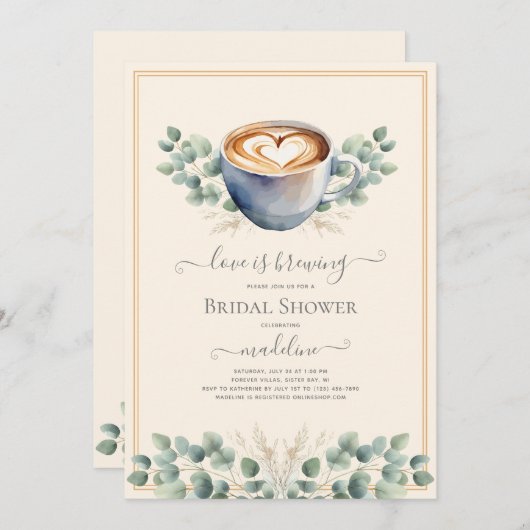 ラブイズブルーイングコーヒーユーカリブライダルシャワー 招待状 (正面/裏面)