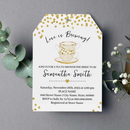 ラブイズブルーイングティーシャワー金ゴールドグリッター招待状 シーズンカード