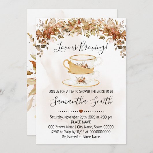 ラブイズブルーイングティーブライダルシャワー秋招待状 シーズンカード (正面/裏面)