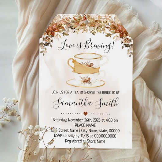 ラブイズブルーイングティーブライダルシャワー秋招待状 シーズンカード