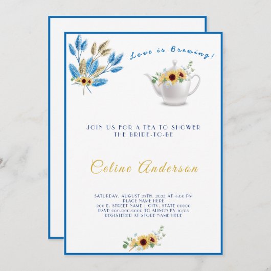 ラブイズブルーイングティー招待状ブライダルシャワー 招待状 (正面/裏面)