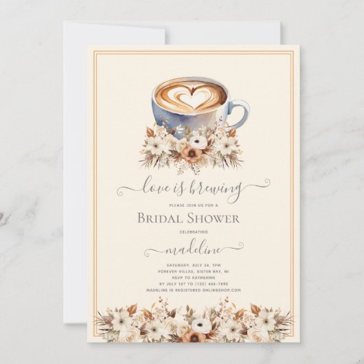 ラブイズブルーイングフローラコーヒーブライダルシャワー 招待状 (正面)
