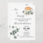 ラブイズブルーイングブライダルシャワーグリーンリーユーカリ 招待状 (正面/裏面)