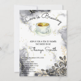 ラブイズブルーイングブラック&金ゴールドバラティーブライダルシャワー 招待状