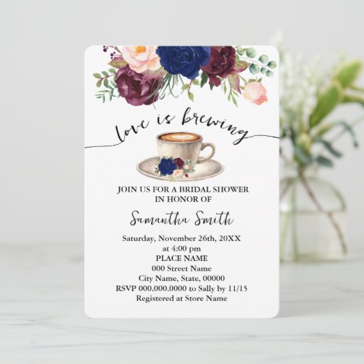 ラブイズブルーイングブルーブライダルシャワーコーヒーパーティー 招待状 (スタンド正面)