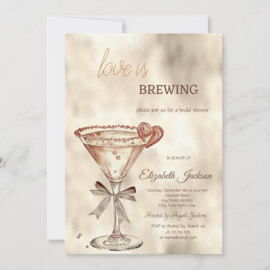 ラブイズブルーイングマルティーニハートグリッタードリップ 招待状 (正面)