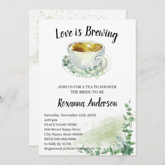 ラブイズブルーイングユーカリ茶ブライダルシャワー 招待状 (正面/裏面)