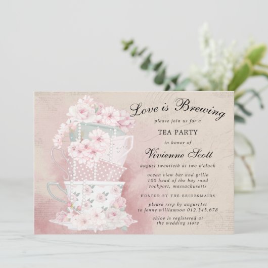 ラブイズブルーイングヴィンテージティーカップブライダルシャワー 招待状 (スタンド正面)