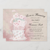 ラブイズブルーイングヴィンテージティーカップブライダルシャワー 招待状 (正面/裏面)
