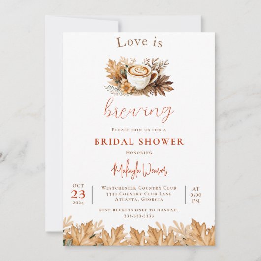 ラブイズブルーイング秋コーヒーテーマブライダルシャワー 招待状 (正面)